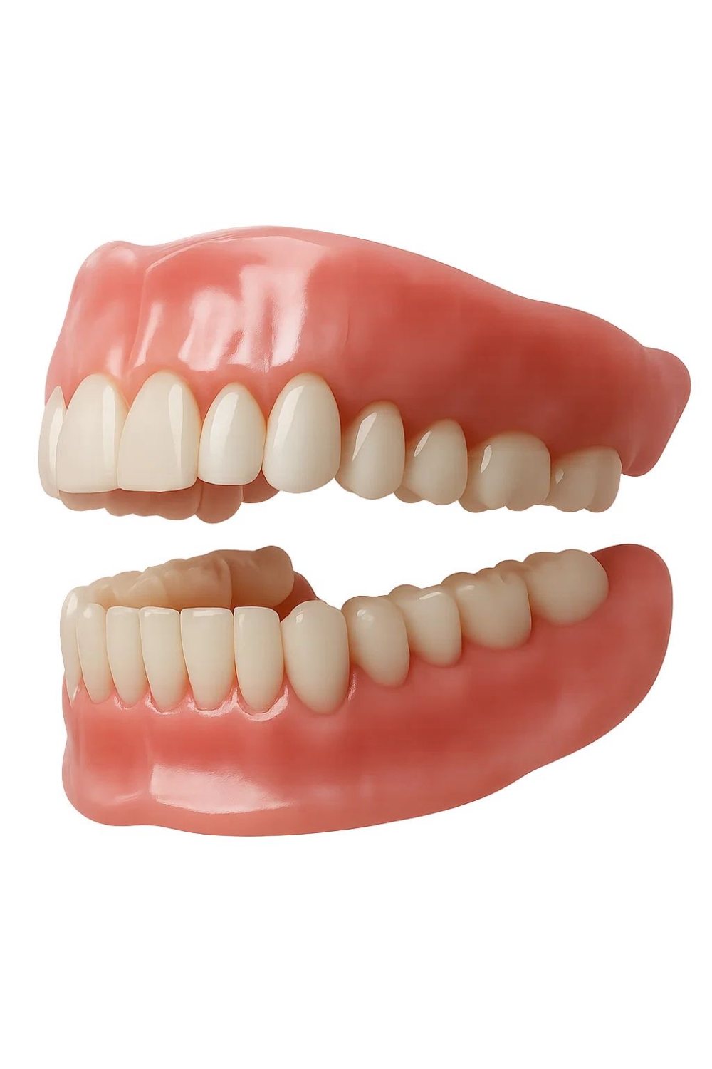 An immediate denture: a full upper and lower set on a white background